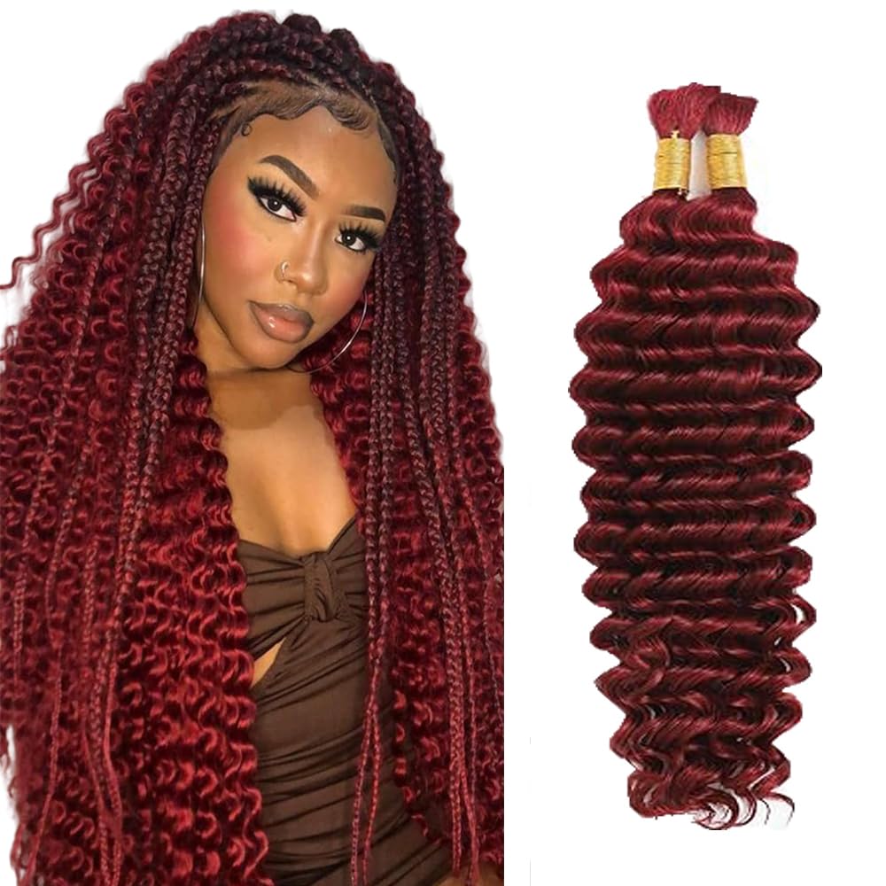 Deep Wave Human Hair for Braiding Human Hair Unprocessed No Weft Bulk Braiding Hair Extensions for Boho Braids #1B Natural Black Color 14 14 Inch 2 Bundles Total 100 g One Pack 