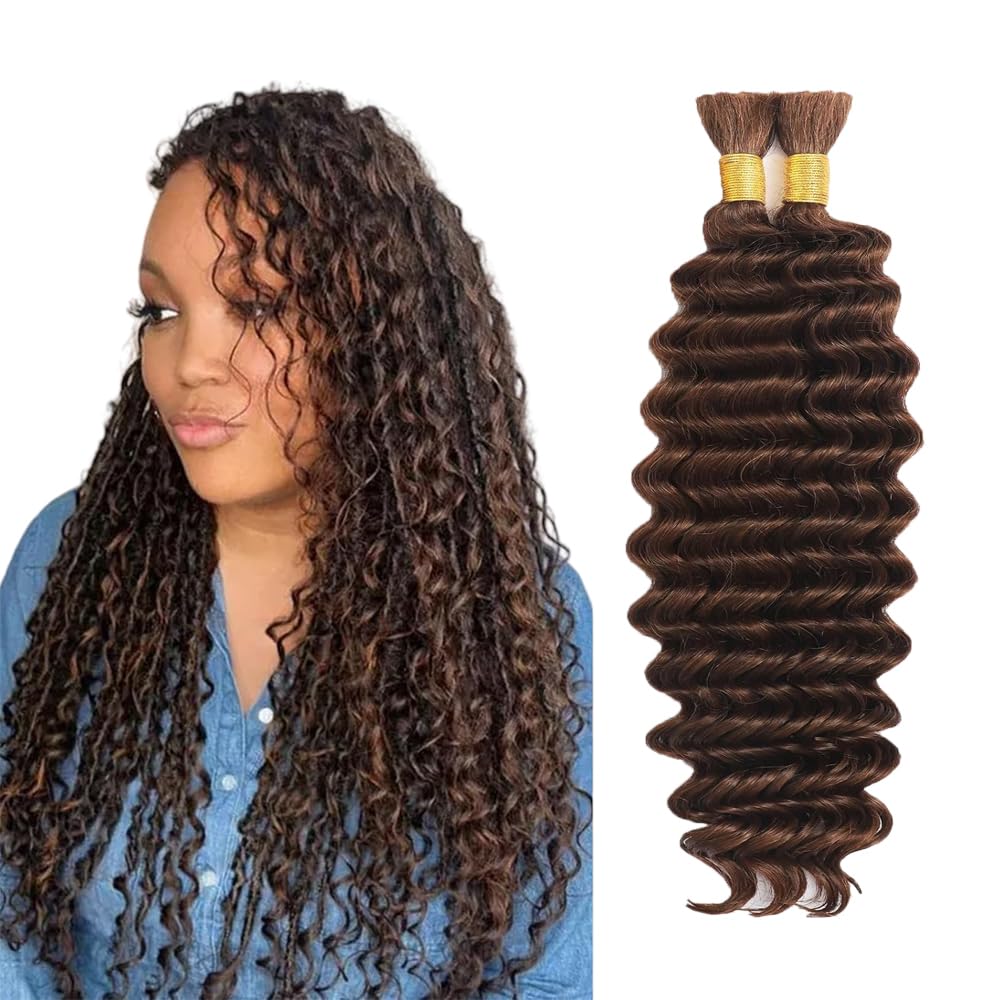Deep Wave Human Hair for Braiding Human Hair Unprocessed No Weft Bulk Braiding Hair Extensions for Boho Braids #1B Natural Black Color 14 14 Inch 2 Bundles Total 100 g One Pack 