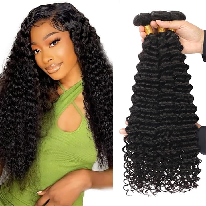 Deep Wave Human Hair for Braiding Human Hair Unprocessed No Weft Bulk Braiding Hair Extensions for Boho Braids #1B Natural Black Color 14 14 Inch 2 Bundles Total 100 g One Pack 