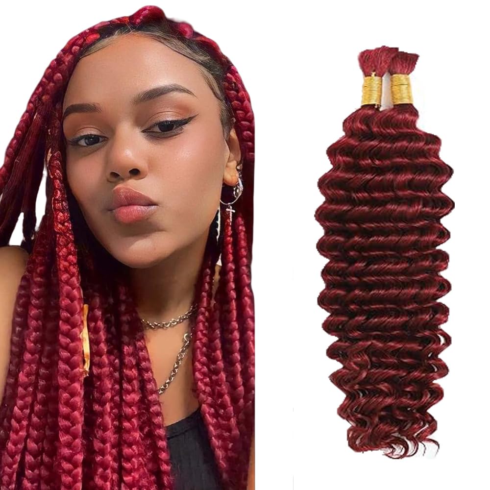 Deep Wave Human Hair for Braiding Human Hair Unprocessed No Weft Bulk Braiding Hair Extensions for Boho Braids #1B Natural Black Color 14 14 Inch 2 Bundles Total 100 g One Pack 