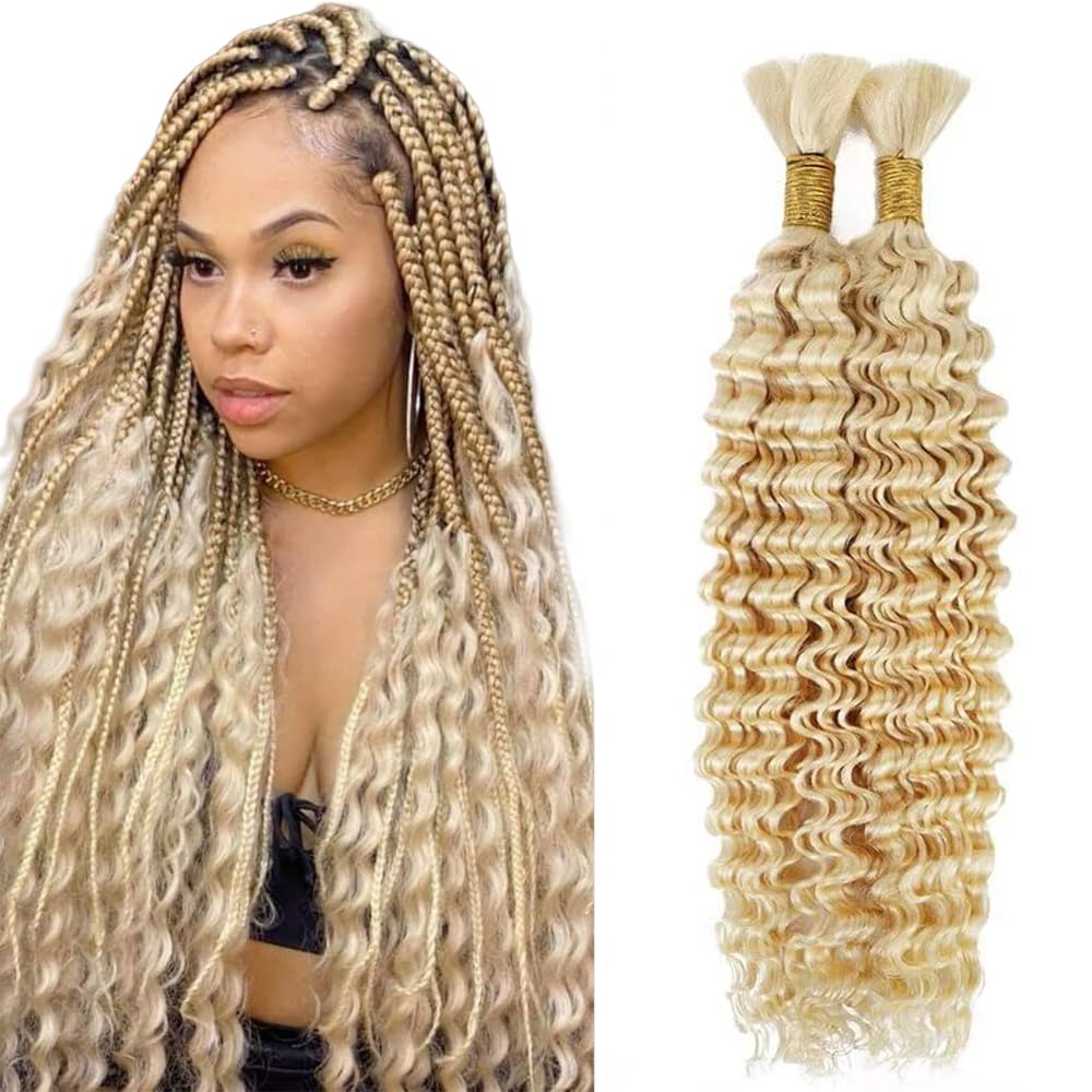 Deep Wave Human Hair for Braiding Human Hair Unprocessed No Weft Bulk Braiding Hair Extensions for Boho Braids #1B Natural Black Color 14 14 Inch 2 Bundles Total 100 g One Pack 