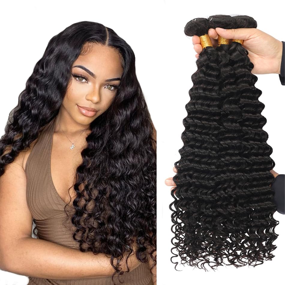 Deep Wave Human Hair for Braiding Human Hair Unprocessed No Weft Bulk Braiding Hair Extensions for Boho Braids #1B Natural Black Color 14 14 Inch 2 Bundles Total 100 g One Pack 