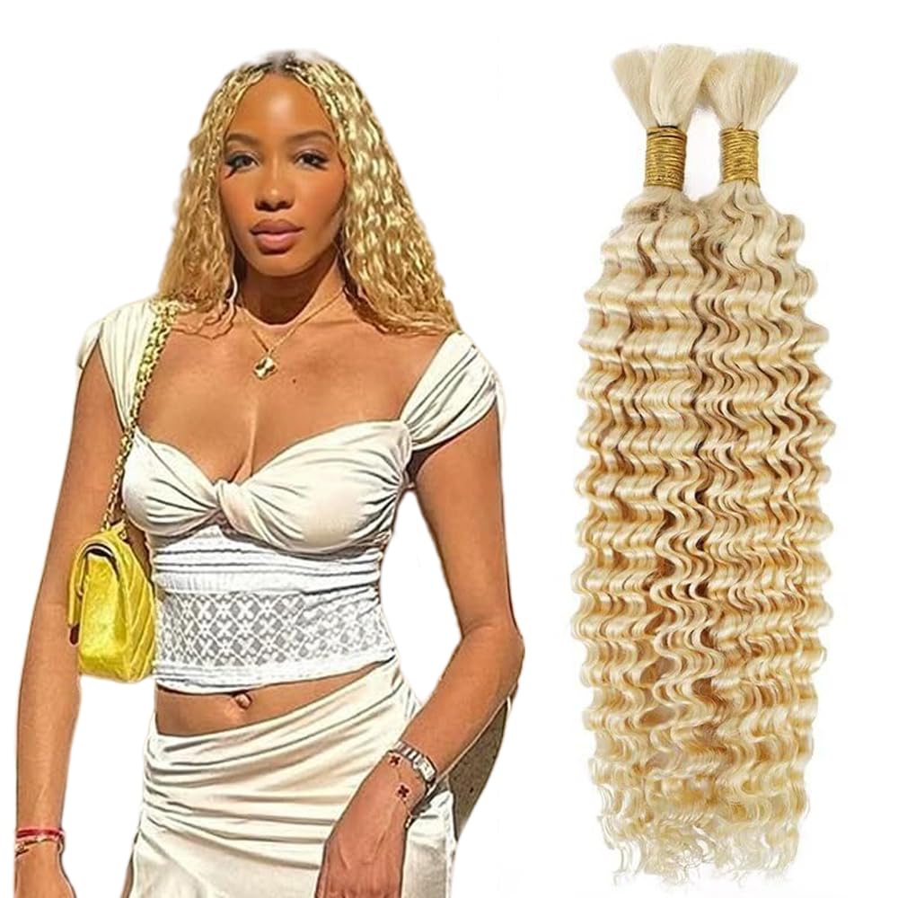 Deep Wave Human Hair for Braiding Human Hair Unprocessed No Weft Bulk Braiding Hair Extensions for Boho Braids #1B Natural Black Color 14 14 Inch 2 Bundles Total 100 g One Pack 