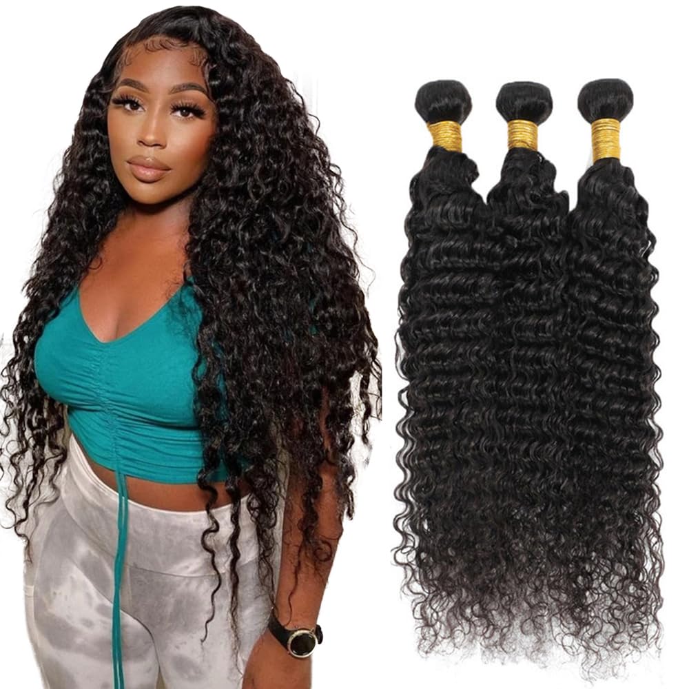 Deep Wave Human Hair for Braiding Human Hair Unprocessed No Weft Bulk Braiding Hair Extensions for Boho Braids #1B Natural Black Color 14 14 Inch 2 Bundles Total 100 g One Pack 