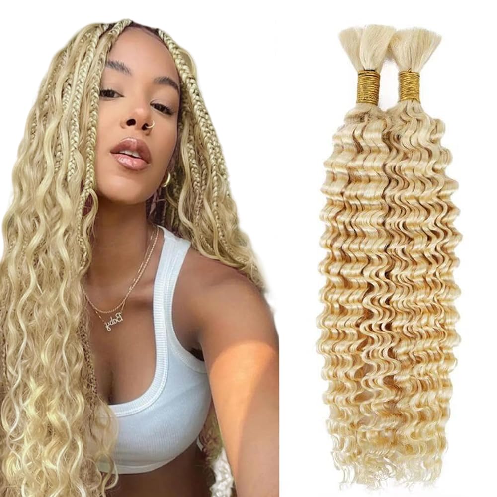 Deep Wave Human Hair for Braiding Human Hair Unprocessed No Weft Bulk Braiding Hair Extensions for Boho Braids #1B Natural Black Color 14 14 Inch 2 Bundles Total 100 g One Pack 