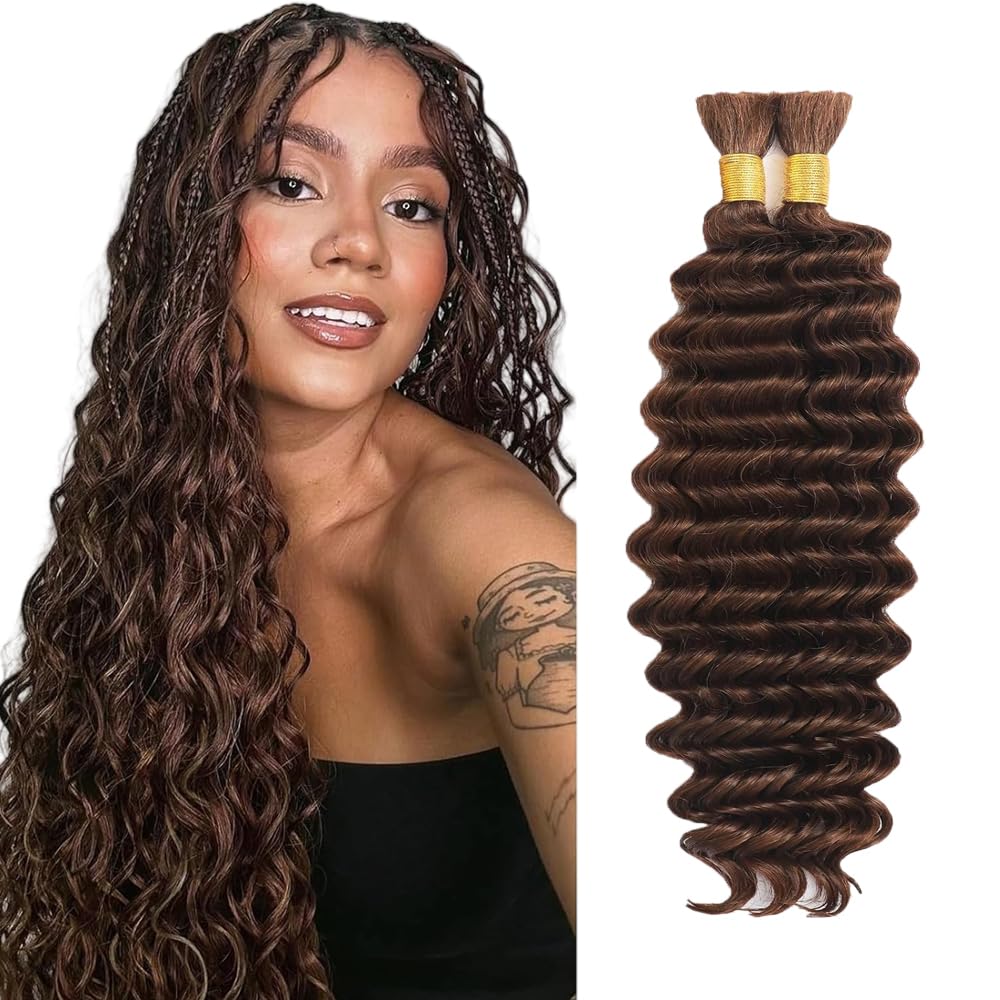 Deep Wave Human Hair for Braiding Human Hair Unprocessed No Weft Bulk Braiding Hair Extensions for Boho Braids #1B Natural Black Color 14 14 Inch 2 Bundles Total 100 g One Pack 