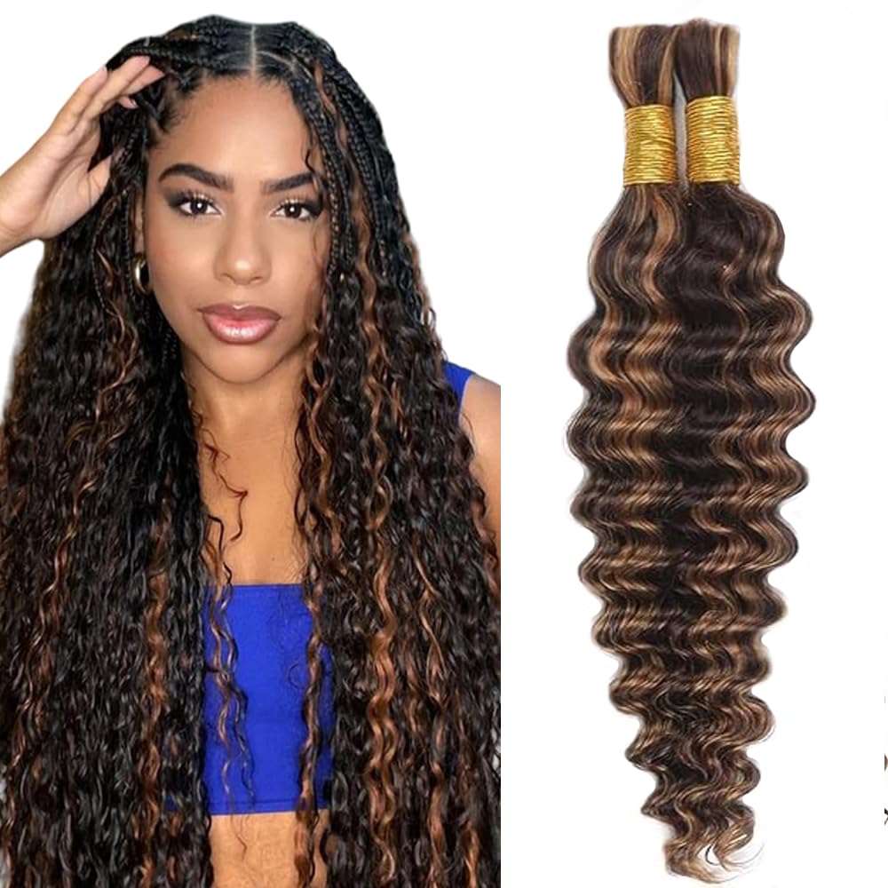 Deep Wave Human Hair for Braiding Human Hair Unprocessed No Weft Bulk Braiding Hair Extensions for Boho Braids #1B Natural Black Color 14 14 Inch 2 Bundles Total 100 g One Pack 