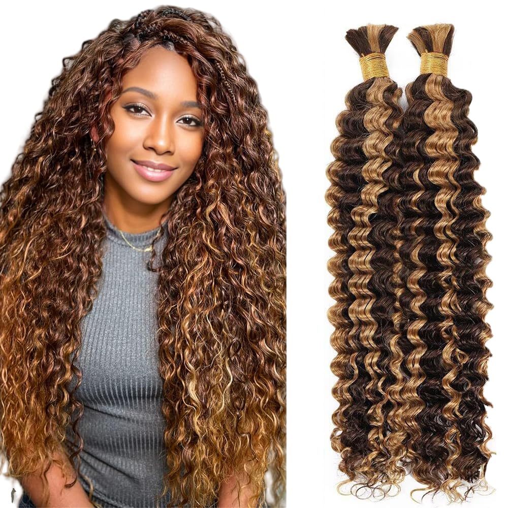 Deep Wave Human Hair for Braiding Human Hair Unprocessed No Weft Bulk Braiding Hair Extensions for Boho Braids #1B Natural Black Color 14 14 Inch 2 Bundles Total 100 g One Pack 