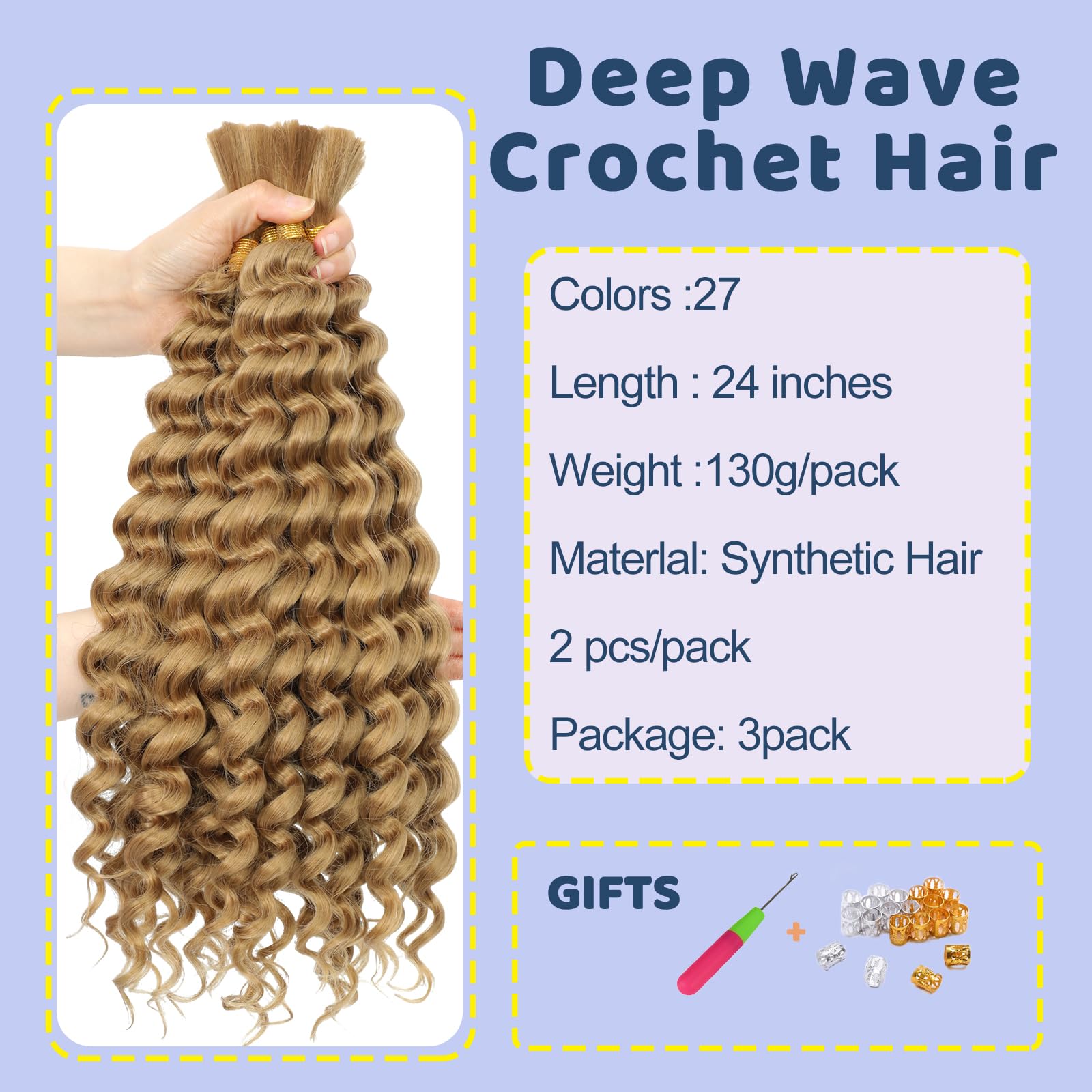 Deep Wave Bulk Hair 18 Inch Synthetic Braiding Hair Curly Crochet Hair Boho Braids Natural Color for Hair Extensions (1B, 18 Inches (6 Bundles)) 