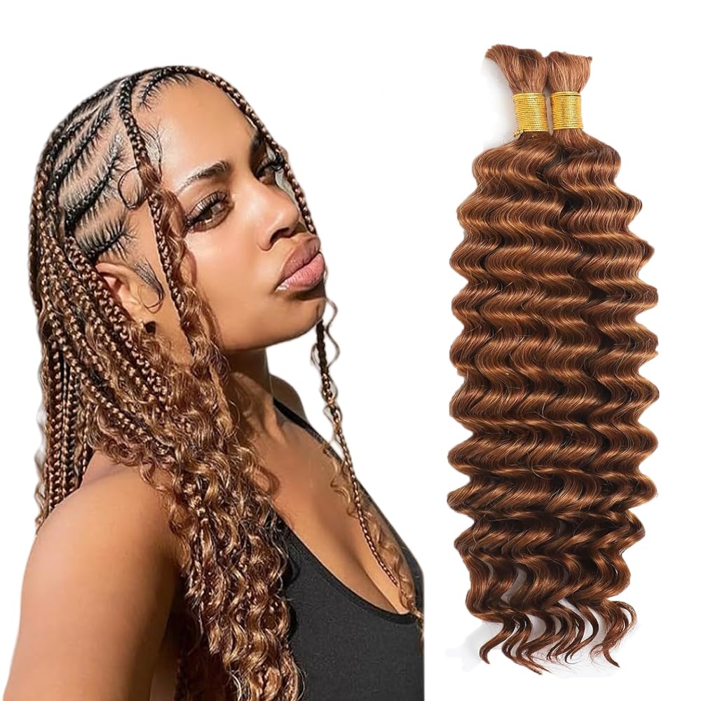 Deep Wave Human Hair for Braiding Human Hair Unprocessed No Weft Bulk Braiding Hair Extensions for Boho Braids #1B Natural Black Color 14 14 Inch 2 Bundles Total 100 g One Pack 