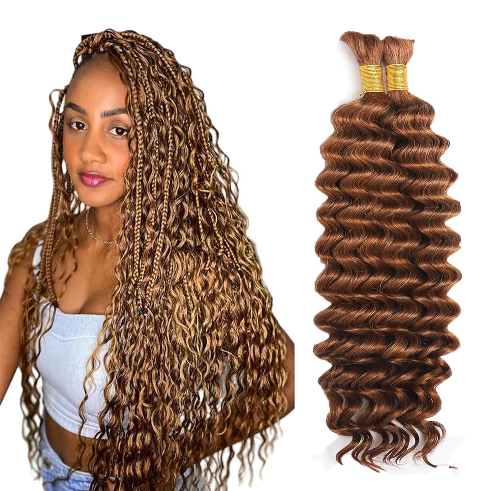 Deep Wave Human Hair for Braiding Human Hair Unprocessed No Weft Bulk Braiding Hair Extensions for Boho Braids #1B Natural Black Color 14 14 Inch 2 Bundles Total 100 g One Pack 