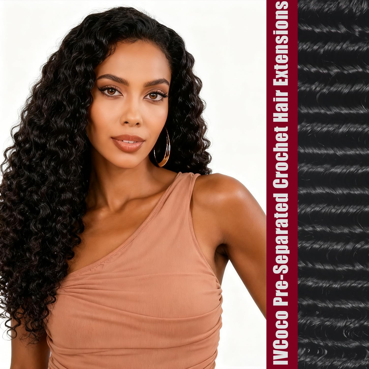 Human Crochet Hair for Black Women Deep wave Crochet Human Hair Bundles 18 Inch 50g Pre-Separated Feather Crochet Human Hair Deep Wavy Invisible Crochet Hair Extensions 40 Strands Natural Black 