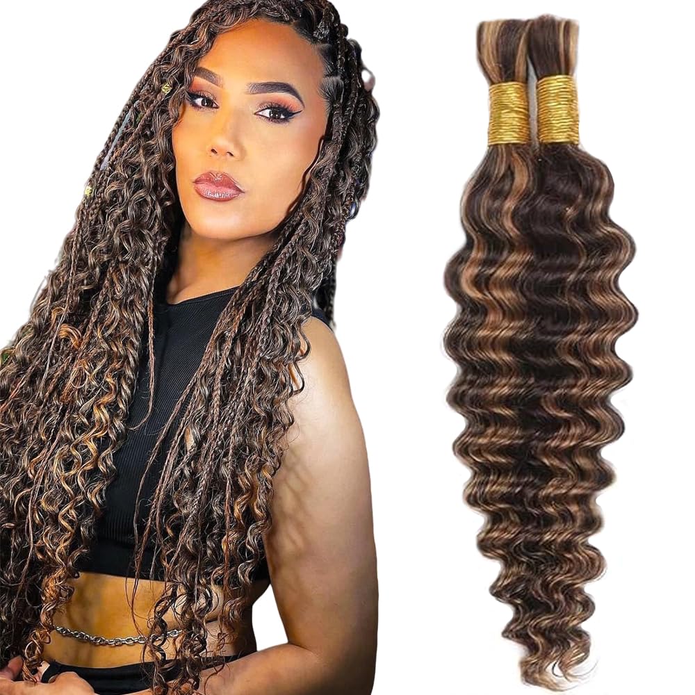 Deep Wave Human Hair for Braiding Human Hair Unprocessed No Weft Bulk Braiding Hair Extensions for Boho Braids #1B Natural Black Color 14 14 Inch 2 Bundles Total 100 g One Pack 
