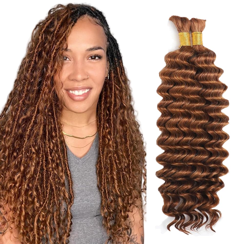 Deep Wave Human Hair for Braiding Human Hair Unprocessed No Weft Bulk Braiding Hair Extensions for Boho Braids #1B Natural Black Color 14 14 Inch 2 Bundles Total 100 g One Pack 