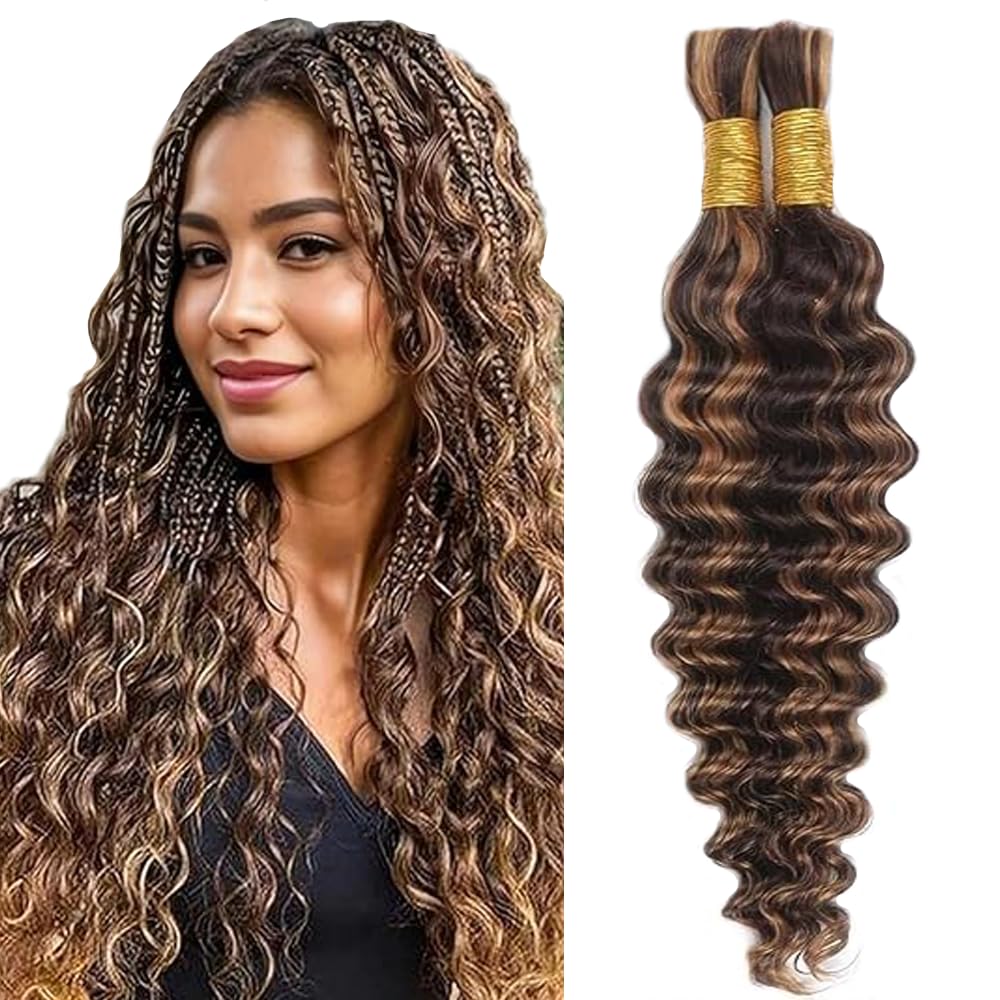 Deep Wave Human Hair for Braiding Human Hair Unprocessed No Weft Bulk Braiding Hair Extensions for Boho Braids #1B Natural Black Color 14 14 Inch 2 Bundles Total 100 g One Pack 
