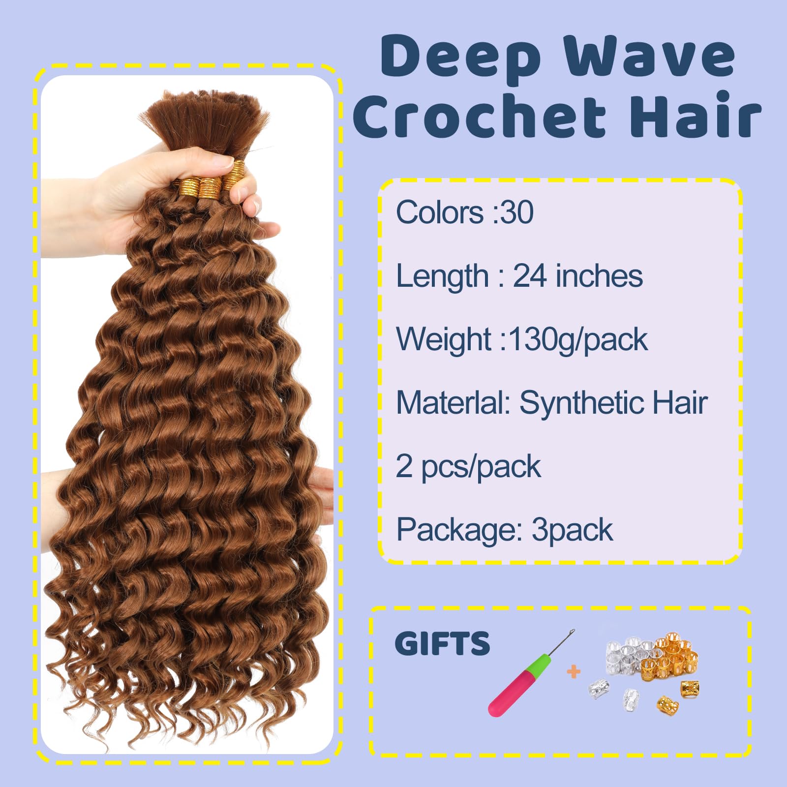 Deep Wave Bulk Hair 18 Inch Synthetic Braiding Hair Curly Crochet Hair Boho Braids Natural Color for Hair Extensions (1B, 18 Inches (6 Bundles)) 