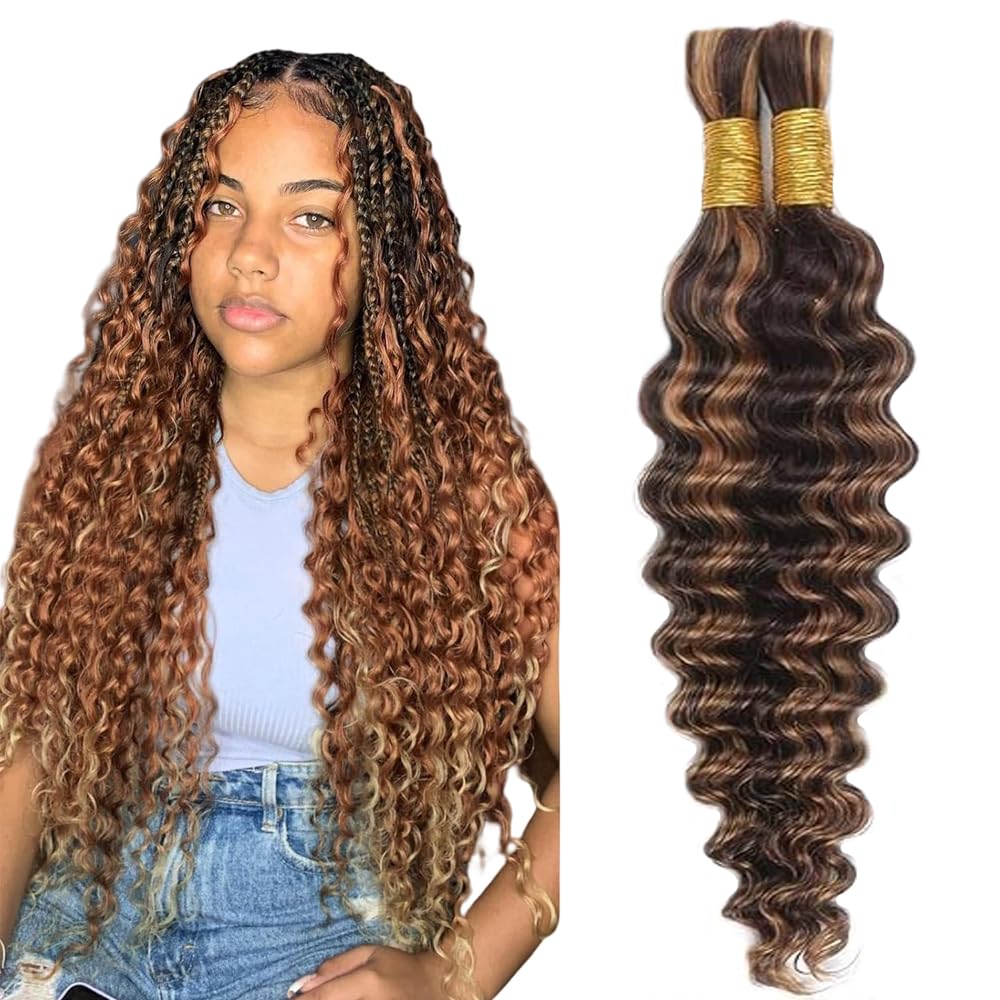 Deep Wave Human Hair for Braiding Human Hair Unprocessed No Weft Bulk Braiding Hair Extensions for Boho Braids #1B Natural Black Color 14 14 Inch 2 Bundles Total 100 g One Pack 