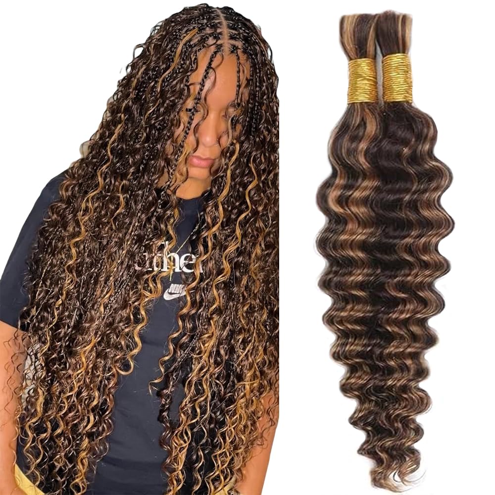 Deep Wave Human Hair for Braiding Human Hair Unprocessed No Weft Bulk Braiding Hair Extensions for Boho Braids #1B Natural Black Color 14 14 Inch 2 Bundles Total 100 g One Pack 
