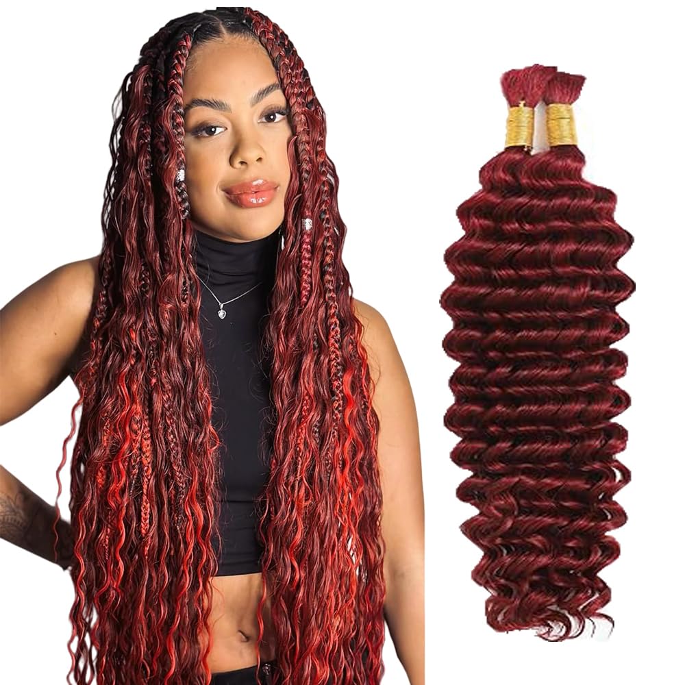 Deep Wave Human Hair for Braiding Human Hair Unprocessed No Weft Bulk Braiding Hair Extensions for Boho Braids #1B Natural Black Color 14 14 Inch 2 Bundles Total 100 g One Pack 