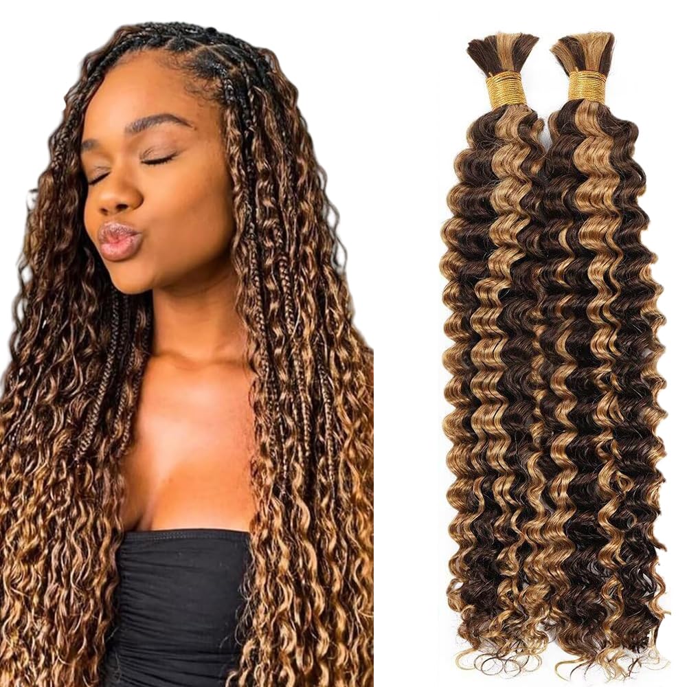 Deep Wave Human Hair for Braiding Human Hair Unprocessed No Weft Bulk Braiding Hair Extensions for Boho Braids #1B Natural Black Color 14 14 Inch 2 Bundles Total 100 g One Pack 