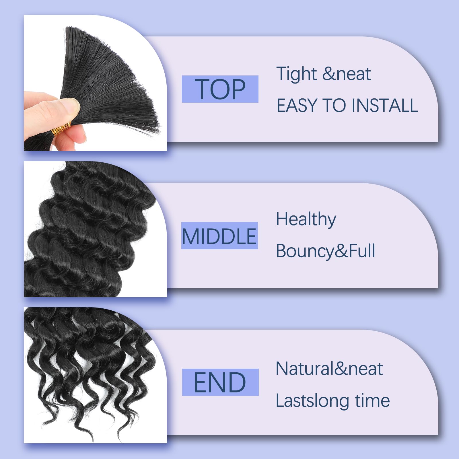 Deep Wave Bulk Hair 18 Inch Synthetic Braiding Hair Curly Crochet Hair Boho Braids Natural Color for Hair Extensions (1B, 18 Inches (6 Bundles)) 