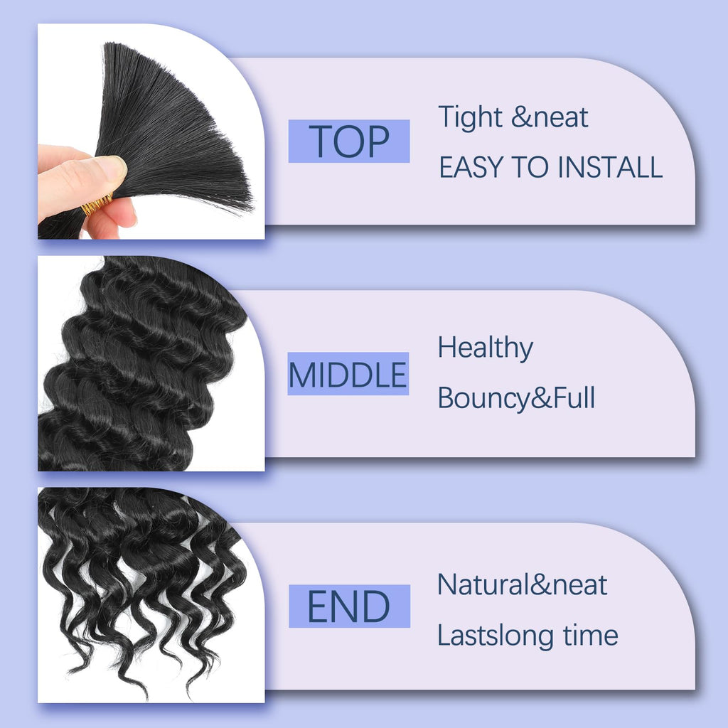 Deep Wave Bulk Hair 18 Inch Synthetic Braiding Hair Curly Crochet Hair Boho Braids Natural Color for Hair Extensions (1B, 18 Inches (6 Bundles)) 