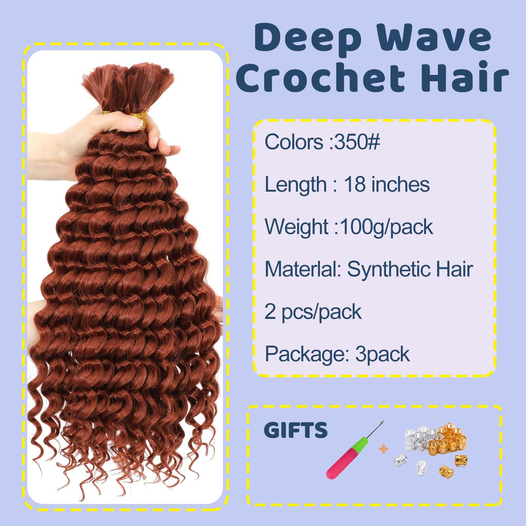 Deep Wave Bulk Hair 18 Inch Synthetic Braiding Hair Curly Crochet Hair Boho Braids Natural Color for Hair Extensions (1B, 18 Inches (6 Bundles)) 