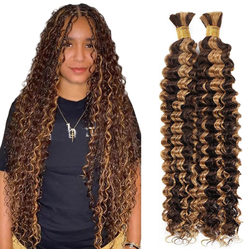 Deep Wave Human Hair for Braiding Human Hair Unprocessed No Weft Bulk Braiding Hair Extensions for Boho Braids #1B Natural Black Color 14 14 Inch 2 Bundles Total 100 g One Pack 
