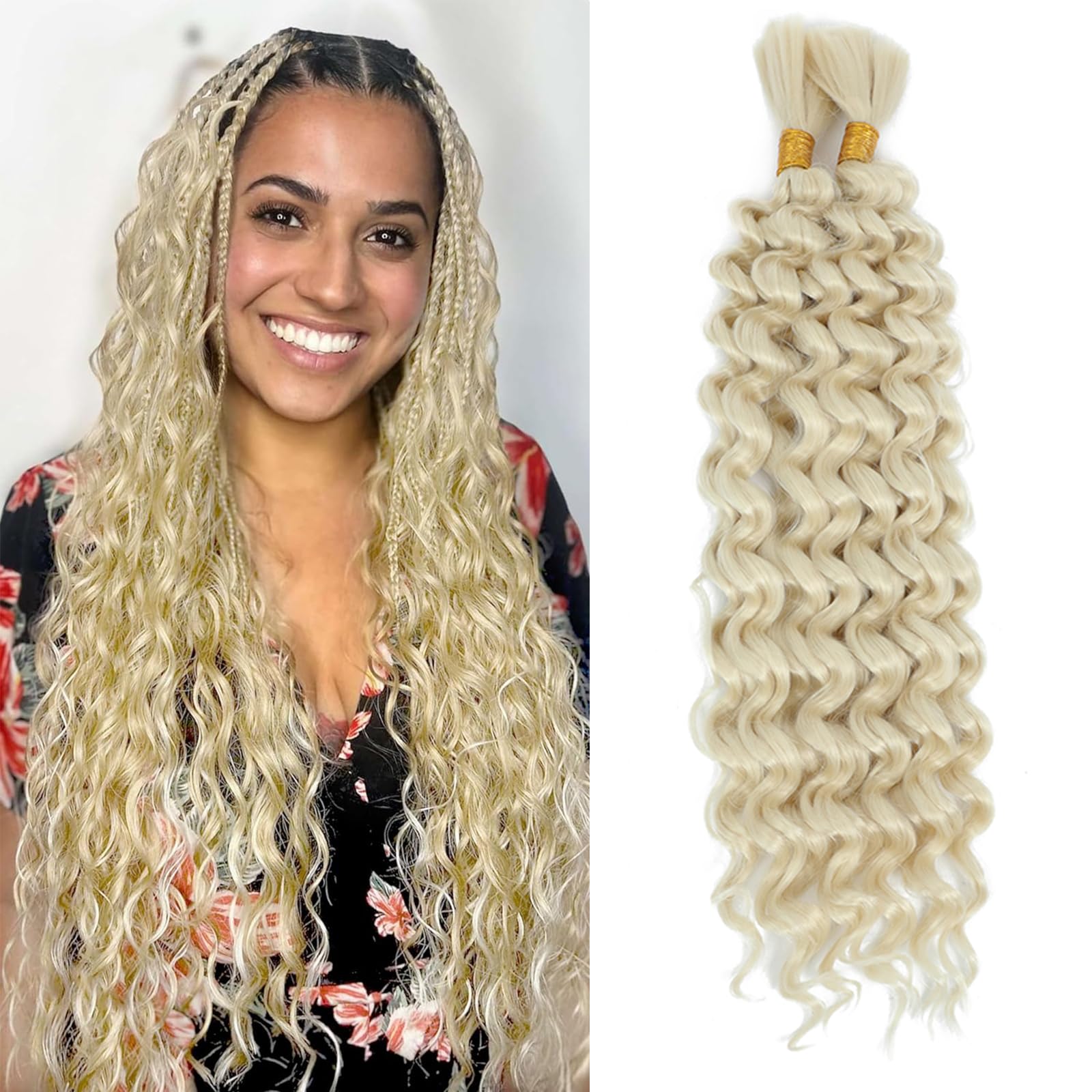 Deep Wave Bulk Hair 18 Inch Synthetic Braiding Hair Curly Crochet Hair Boho Braids Natural Color for Hair Extensions (1B, 18 Inches (6 Bundles)) 