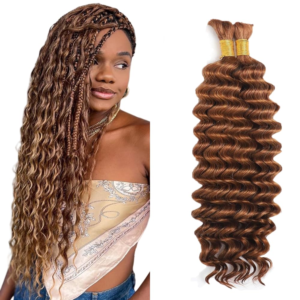 Deep Wave Human Hair for Braiding Human Hair Unprocessed No Weft Bulk Braiding Hair Extensions for Boho Braids #1B Natural Black Color 14 14 Inch 2 Bundles Total 100 g One Pack 