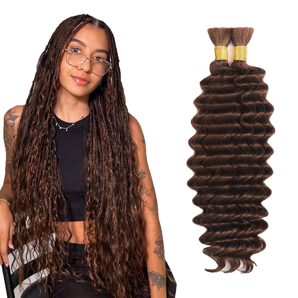 Deep Wave Human Hair for Braiding Human Hair Unprocessed No Weft Bulk Braiding Hair Extensions for Boho Braids #1B Natural Black Color 14 14 Inch 2 Bundles Total 100 g One Pack 