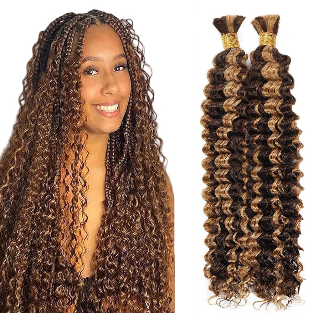 Deep Wave Human Hair for Braiding Human Hair Unprocessed No Weft Bulk Braiding Hair Extensions for Boho Braids #1B Natural Black Color 14 14 Inch 2 Bundles Total 100 g One Pack 