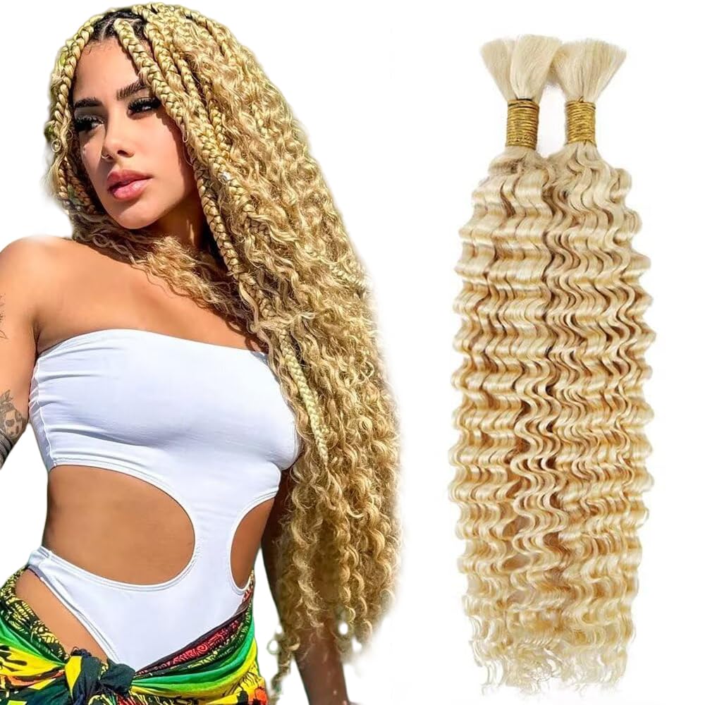 Deep Wave Human Hair for Braiding Human Hair Unprocessed No Weft Bulk Braiding Hair Extensions for Boho Braids #1B Natural Black Color 14 14 Inch 2 Bundles Total 100 g One Pack 