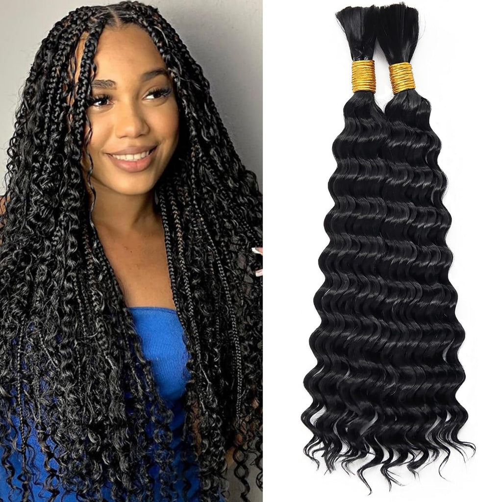 Deep Wave Bulk Hair 18 Inch Synthetic Braiding Hair Curly Crochet Hair Boho Braids Natural Color for Hair Extensions (1B, 18 Inches (6 Bundles)) 