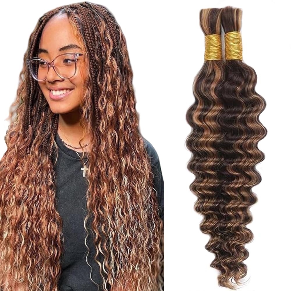 Deep Wave Human Hair for Braiding Human Hair Unprocessed No Weft Bulk Braiding Hair Extensions for Boho Braids #1B Natural Black Color 14 14 Inch 2 Bundles Total 100 g One Pack 