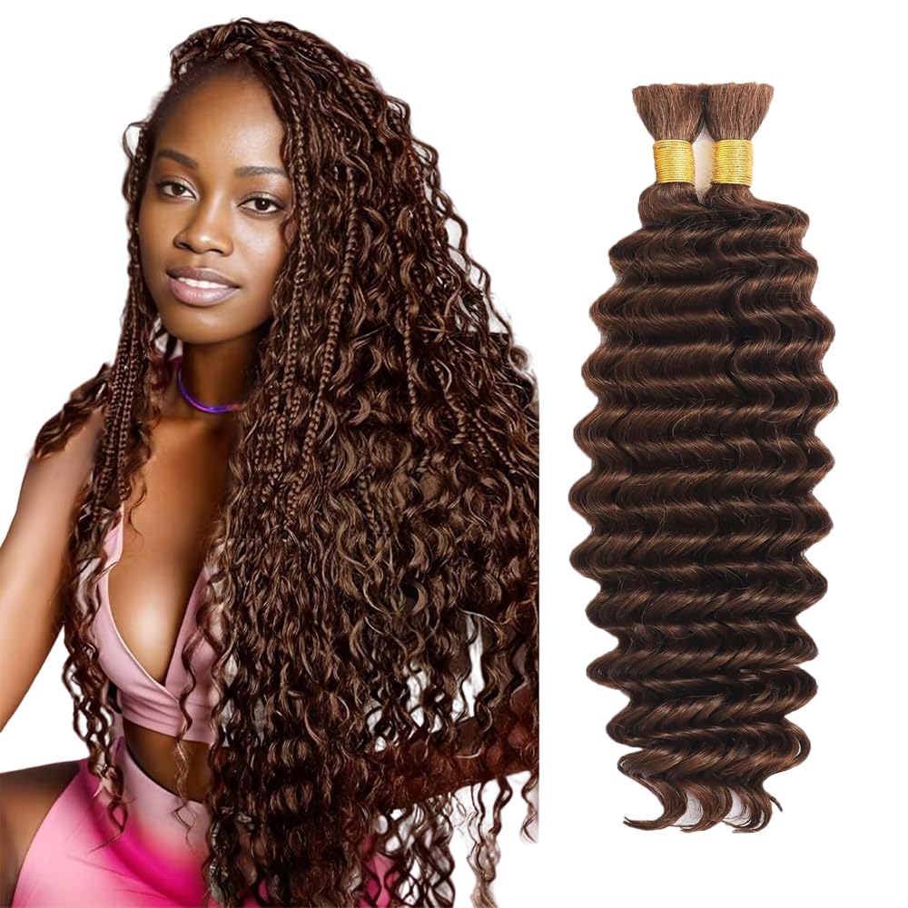 Deep Wave Human Hair for Braiding Human Hair Unprocessed No Weft Bulk Braiding Hair Extensions for Boho Braids #1B Natural Black Color 14 14 Inch 2 Bundles Total 100 g One Pack 