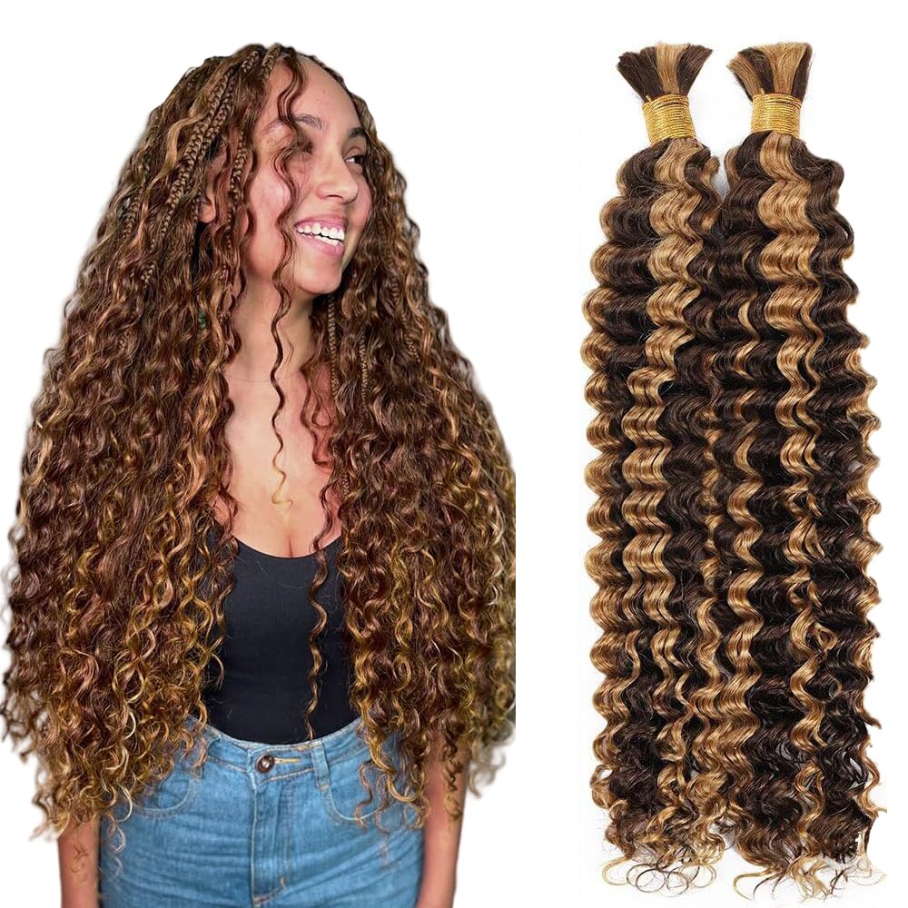 Deep Wave Human Hair for Braiding Human Hair Unprocessed No Weft Bulk Braiding Hair Extensions for Boho Braids #1B Natural Black Color 14 14 Inch 2 Bundles Total 100 g One Pack 