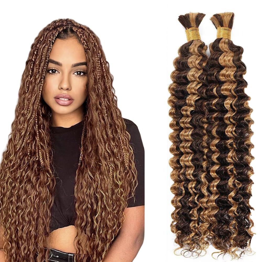 Deep Wave Human Hair for Braiding Human Hair Unprocessed No Weft Bulk Braiding Hair Extensions for Boho Braids #1B Natural Black Color 14 14 Inch 2 Bundles Total 100 g One Pack 