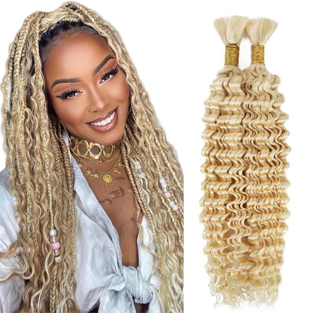 Deep Wave Human Hair for Braiding Human Hair Unprocessed No Weft Bulk Braiding Hair Extensions for Boho Braids #1B Natural Black Color 14 14 Inch 2 Bundles Total 100 g One Pack 