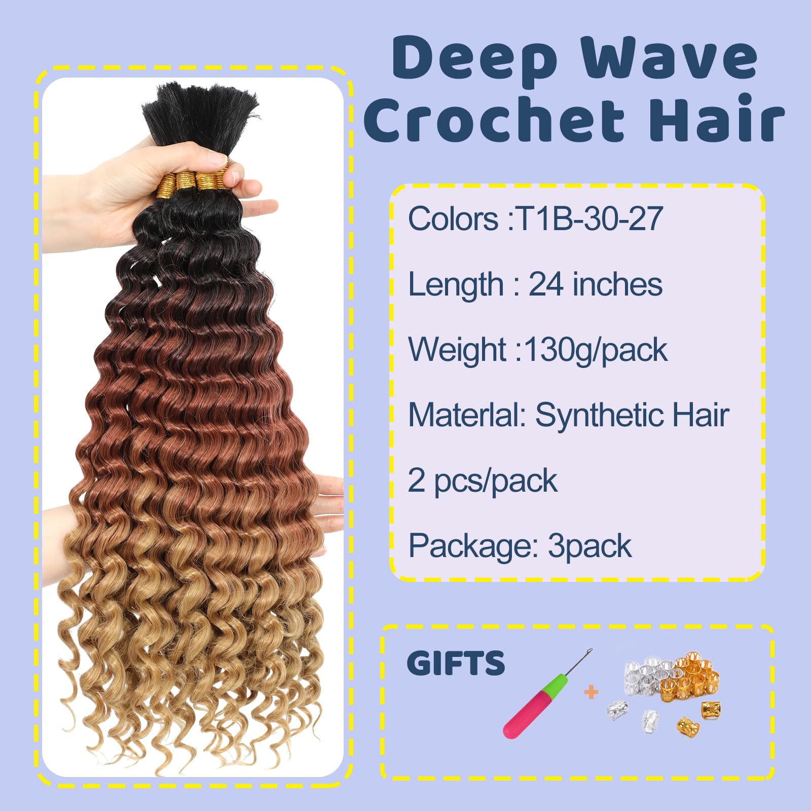 Deep Wave Bulk Hair 18 Inch Synthetic Braiding Hair Curly Crochet Hair Boho Braids Natural Color for Hair Extensions (1B, 18 Inches (6 Bundles)) 