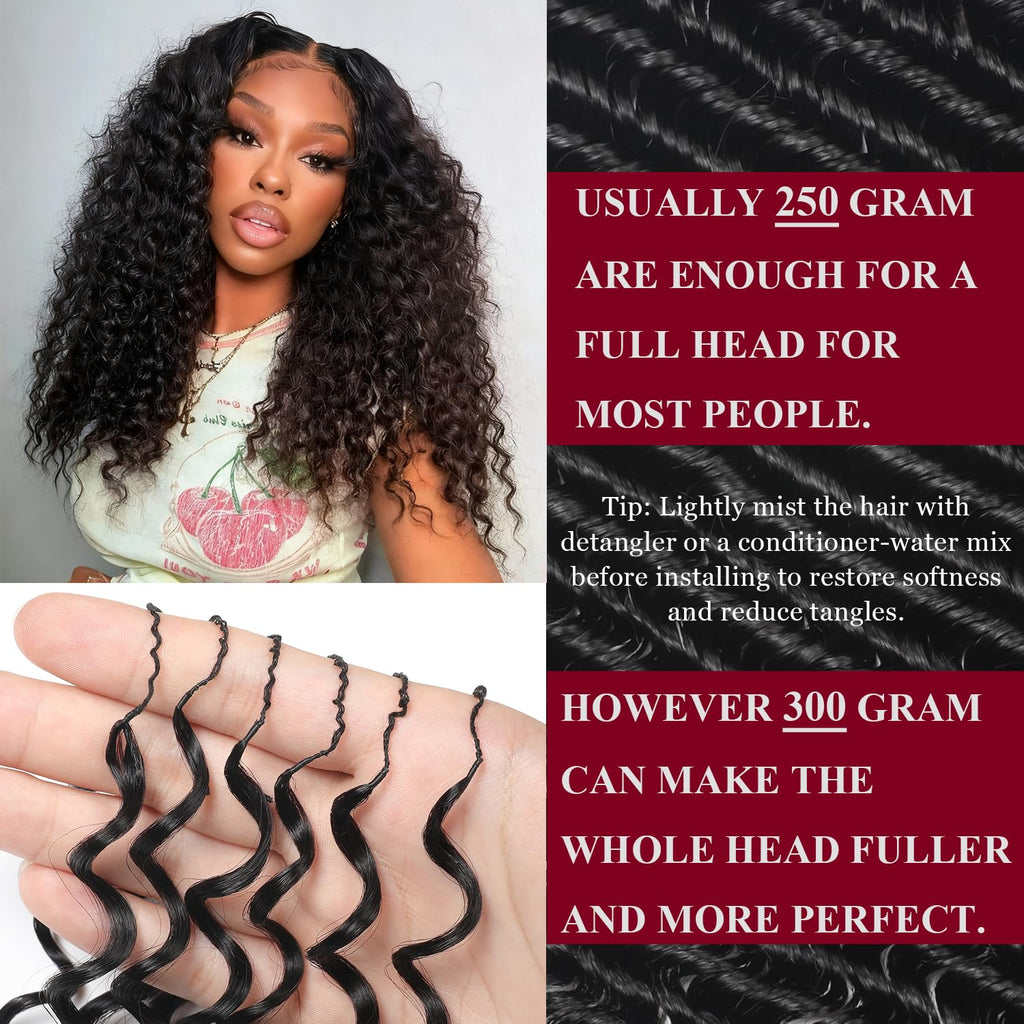 Human Crochet Hair for Black Women Deep wave Crochet Human Hair Bundles 18 Inch 50g Pre-Separated Feather Crochet Human Hair Deep Wavy Invisible Crochet Hair Extensions 40 Strands Natural Black 