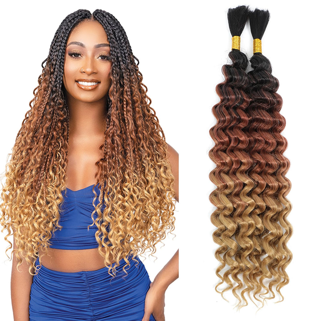 Deep Wave Bulk Hair 18 Inch Synthetic Braiding Hair Curly Crochet Hair Boho Braids Natural Color for Hair Extensions (1B, 18 Inches (6 Bundles)) 