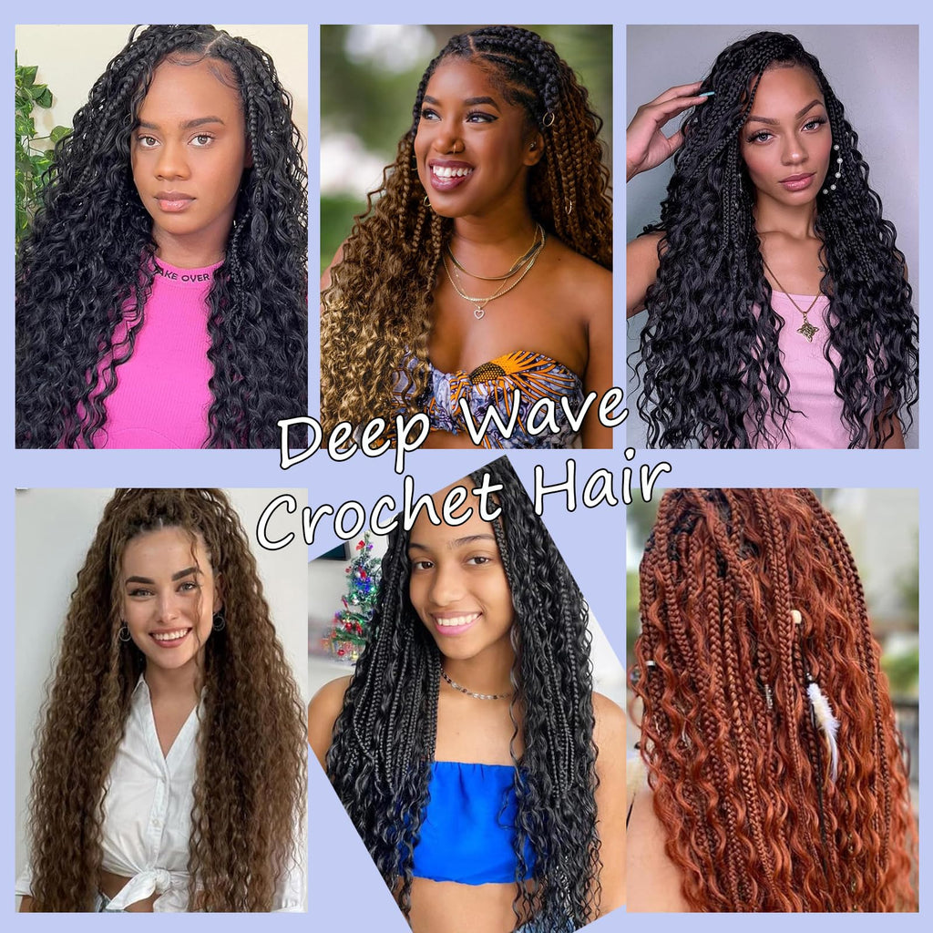 Deep Wave Bulk Hair 18 Inch Synthetic Braiding Hair Curly Crochet Hair Boho Braids Natural Color for Hair Extensions (1B, 18 Inches (6 Bundles)) 