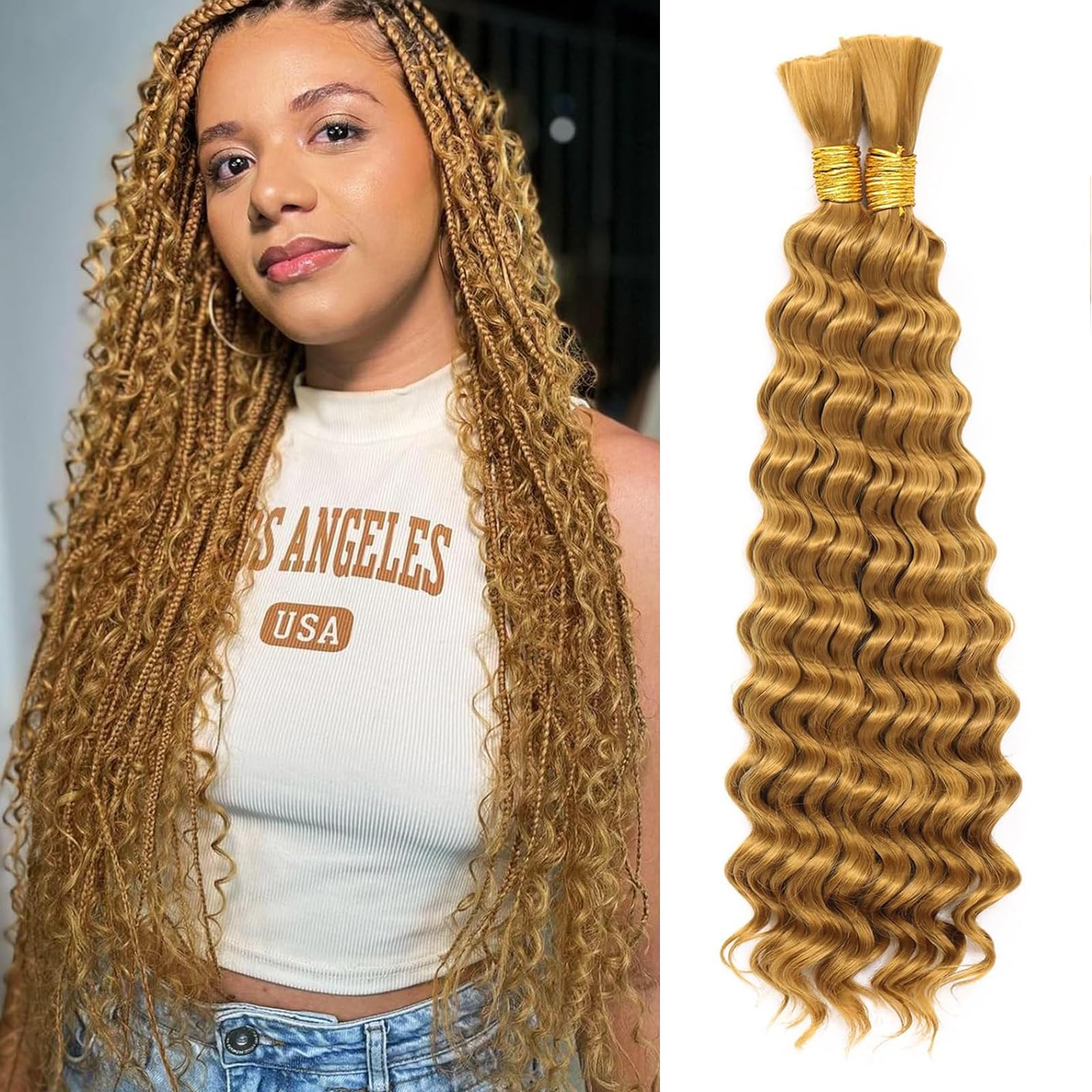 Deep Wave Bulk Hair 18 Inch Synthetic Braiding Hair Curly Crochet Hair Boho Braids Natural Color for Hair Extensions (1B, 18 Inches (6 Bundles)) 