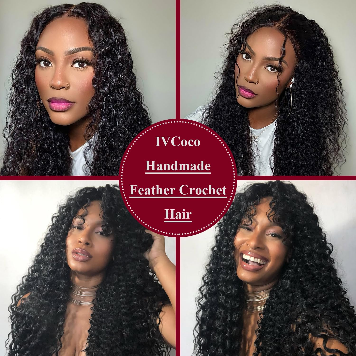 Human Crochet Hair for Black Women Deep wave Crochet Human Hair Bundles 18 Inch 50g Pre-Separated Feather Crochet Human Hair Deep Wavy Invisible Crochet Hair Extensions 40 Strands Natural Black 