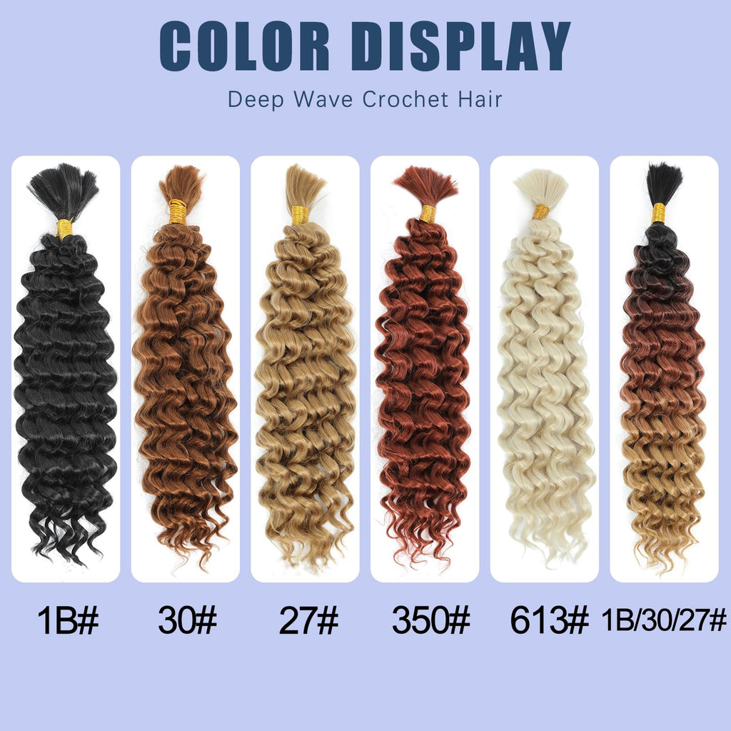 Deep Wave Bulk Hair 18 Inch Synthetic Braiding Hair Curly Crochet Hair Boho Braids Natural Color for Hair Extensions (1B, 18 Inches (6 Bundles)) 