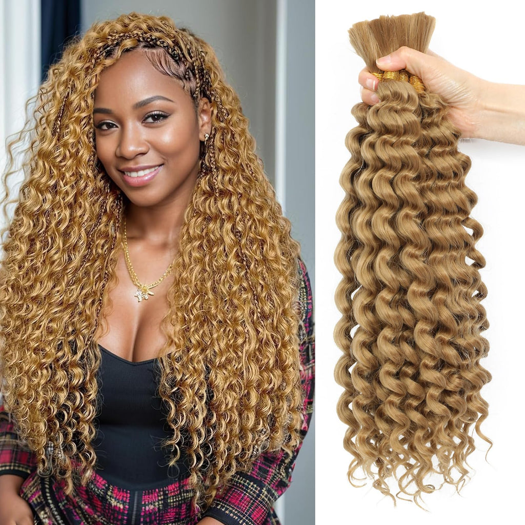 Deep Wave Bulk Hair 18 Inch Synthetic Braiding Hair Curly Crochet Hair Boho Braids Natural Color for Hair Extensions (1B, 18 Inches (6 Bundles)) 