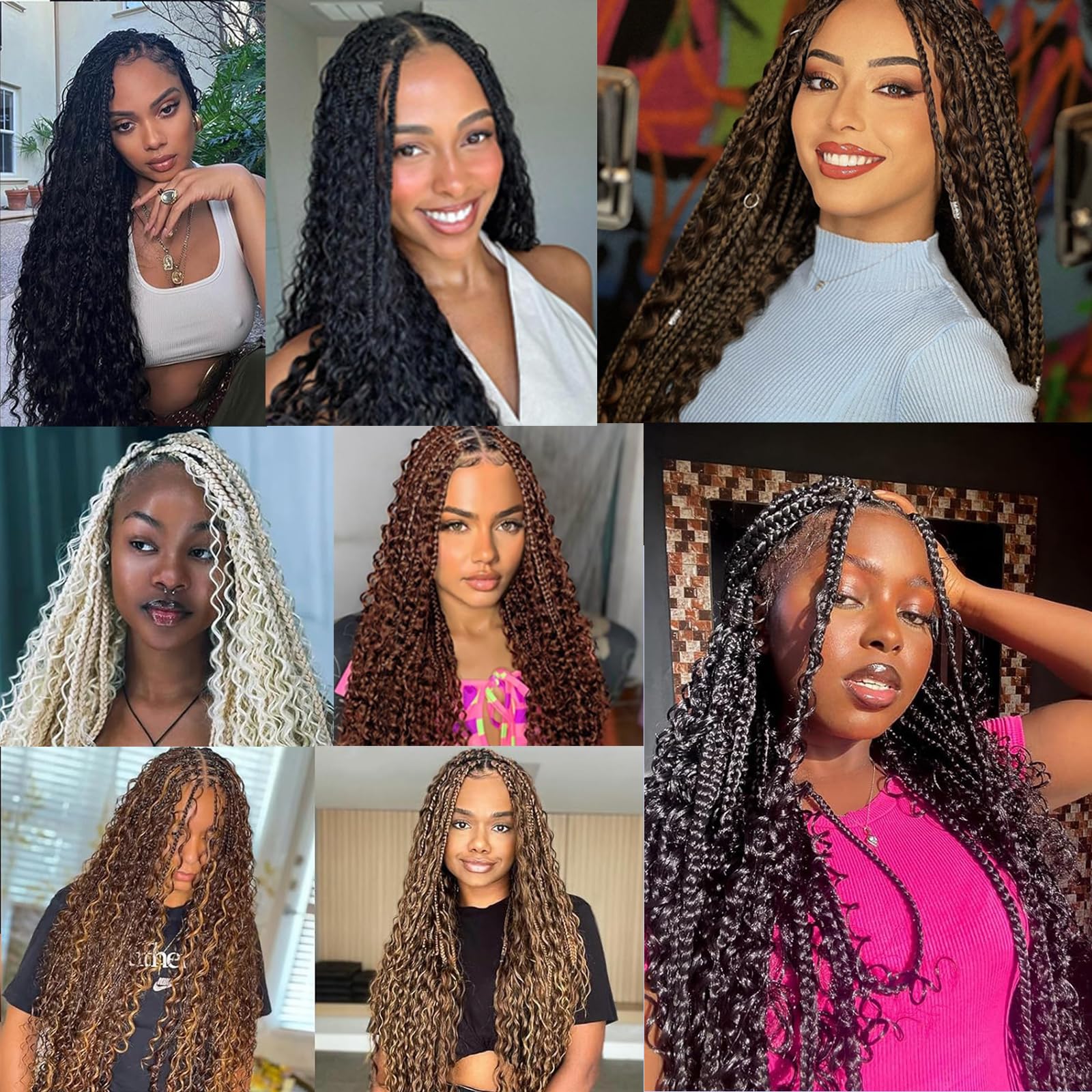Deep Wave Bulk Hair 18 Inch Synthetic Braiding Hair Curly Crochet Hair Boho Braids Natural Color for Hair Extensions (1B, 18 Inches (6 Bundles)) 