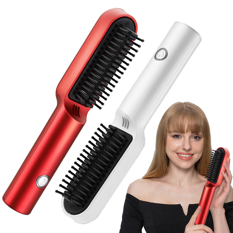 Brosse séchoir à air chaud portable USB rechargeable professionnelle 2 en 1, mini lisseur et boucleur, styler de cheveux
